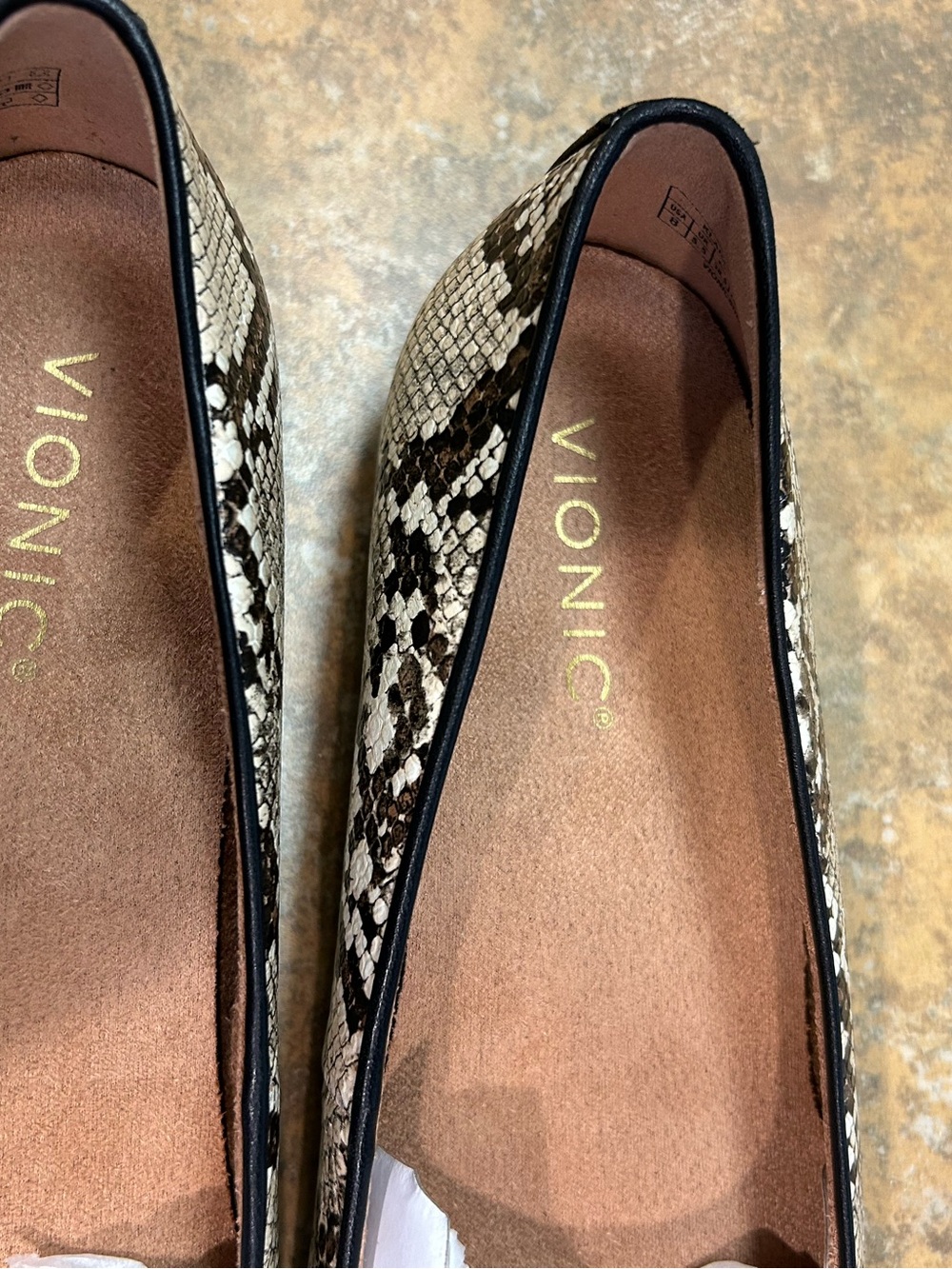 Vionic Klara Black & Snake-Print Ballet Flats with Bow - Picture 2 of 12